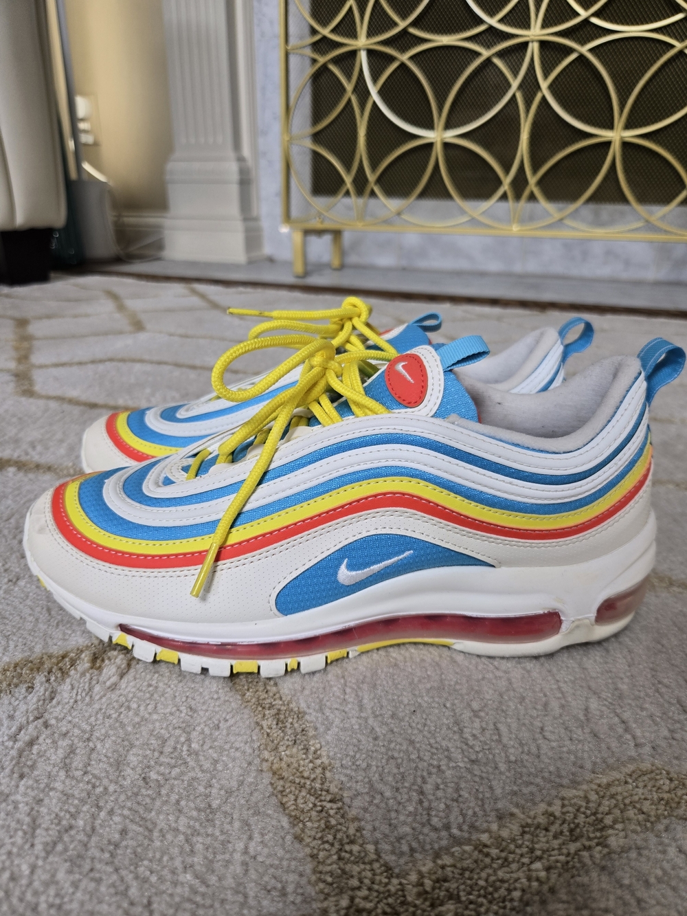 Nike Air Max 97 GS "Summer Pack" sneakers White with Blue, Yellow & Red Accents
